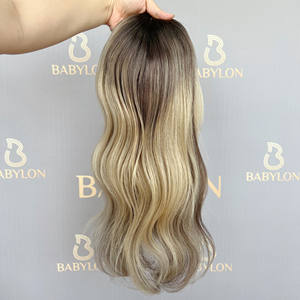 Perruque de cheveux humains vierges, postiche de base blond avec grande pince, bonnet en dentelle transparent, 20x20cm - Product Image 4