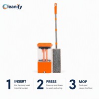 Serpillère à pression 5 couleurs avec seau de lavage et d'essorage, manche en acier inoxydable 130 cm, tête de serpillère plate en microfibre, vente en gros personnalisée