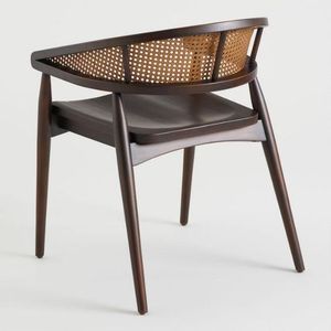 เก้าอี้เท้าแขนทำจากไม้สไตล์โมเดิร์นกลางศตวรรษพร้อมพนักพิงหวายโค้งและเบาะหนังรองนั่งสำหรับห้องรับประทานอาหารหรือพื้นที่เลานจ์ - Product Image 2