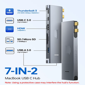 Adaptateur de concentrateur USB C multiport 7-en-2 pour projecteur TV ordinateur multimédia 4K HDMI, USB C 3.0, 2 * USB a 3.0, lecteur de <span class=keywords><strong>carte</strong></span> <span class=keywords><strong>SD</strong></span>/ microSD - Product Image 4