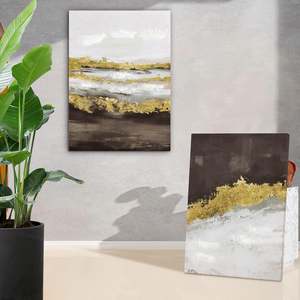 Tela astratta in oro da parete arte 3 pezzi Set per soggiorno decorazioni dipinti da parete arte per camera da letto elegante effetto metallo su tela - Product Image 1