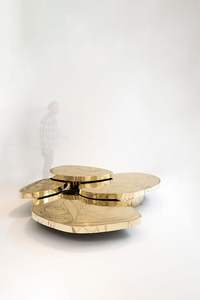 Mesa de centro moderna de vidrio templado con base de acero inoxidable cepillado dorado mejor última colección modal de alta calidad - Product Image 6