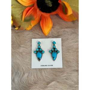 Southwest Handmade Kingman Turquoise Sterling <b>Silver</b> Arrow <b>Stud</b> <b>Earrings</b> Bezel <b>Set</b> - Product Image 1