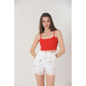 Shorts al por Mayor para Mujer Topshow con Bordado de Flores Rojas y Bolsillos - Product Image 5