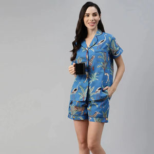 Conjunto de Pijama de Manga Corta para Mujer con Estampado Animal, 100% Algodón, Suave y Transpirable para Dormir y Uso Diario - Product Image 1