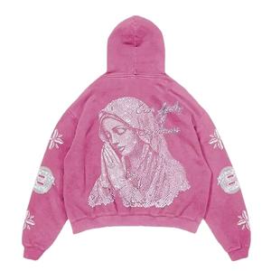 Sweat à capuche surdimensionné vintage avec motif Madonna, délavé à l'acide, matière douce, lourd, poche kangourou, sweat à capuche, vêtements d'extérieur - Product Image 1