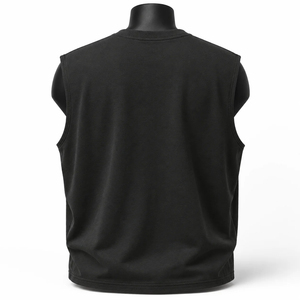 Men's <b>Black</b> Solid <b>Knitted</b> O-Neck Sleeveless <b>Tank</b> <b>Top</b> Casual Style - Product Image 2