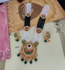 Indian Traditional & Fashionable Gold Plated Fancy <b>Long</b> Mala With <b>Earring</b> and Maagtika Necklace Set and Jewellery Set <b>for</b> <b>Women</b> - Product Image 1