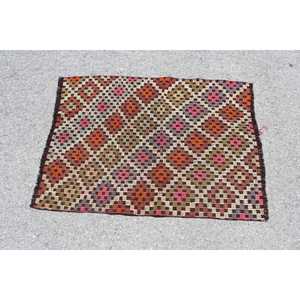 Petit tapis turc de 2,8 x 3,7 pieds, tapis vintage, tapis persan brun Kilim - Product Image 3