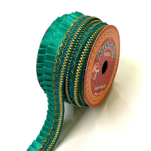 Metallic Indian Rosette Satin Ribbon Lace Gimp Sea Green Color 1" For Women's Footwear Deals In Wholesale