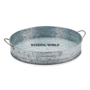 Ensemble de deux plateaux de service galvanisés vintage en forme de rectangle, fait à la main, plateau de service en métal de luxe de designer le plus vendu - Product Image 4