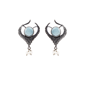 SkyBlue OX Round Curved Pearl <b>Earrings</b> Elegant and Timeless Design - Product Image 2