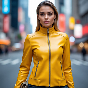 Haute en cuir véritable matelassé tricoté Slim Fit col montant dégradé couleur moto Style dames mode mi-poids cuir - Product Image 3