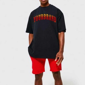 เสื้อยืดและกางเกงขาสั้นผู้ชายไซส์ใหญ่ ผ้าฝ้าย 100% สำหรับฤดูร้อน ขายส่ง ชุดเซ็ตคู่ สไตล์ไฮสตรีท ระบายอากาศได้ดี ทรงหลวม รับผลิตตามแบบ - Product Image 3