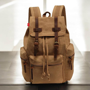 Sac à dos en toile en cuir véritable, grande capacité, résistant, écologique, pour les voyages, l'école, le travail, la randonnée en plein air, unisexe, vintage, robuste - Product Image 3