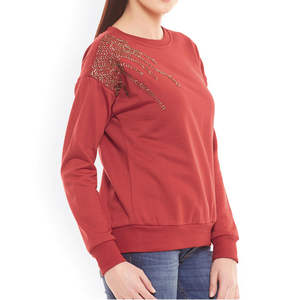 Sweat-shirt à col montant pour femme, manches longues, logo personnalisé, 100% coton, polaire d'hiver, col rond, avec fermeture éclair - Product Image 3