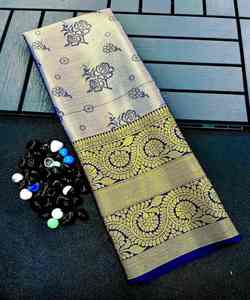 Lo último en ropa formal Sari de lino con bordado Zari, perfecto para reuniones de oficina y eventos. - Product Image 3