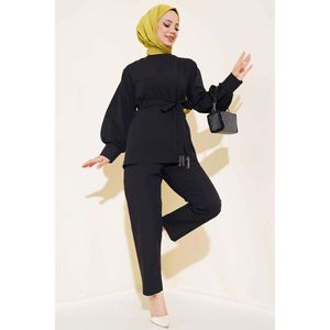 Conjunto de 2 piezas para mujer elegante en negro con detalle de borla de piedra - Product Image 2