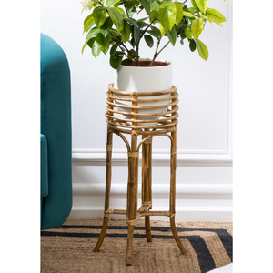 Support de plante d'intérieur en rotin naturel fait à la main, meubles écologiques pour la maison - Product Image 1
