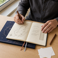 LABON Cuaderno Personalizado A5 The Night Cartographer, Tapa Dura Azul Marino, Papel de Cola de Caballo con Gráficos Celestiales Estampados en Lámina de Cobre, Cuadrícula de Puntos, Soporte para Bolígrafo