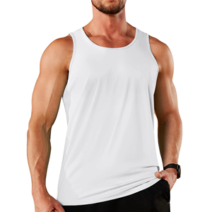 Men's Polyester Cotton <b>Workout</b> <b>Tank</b> <b>Tops</b> Relaxed Solid Plain Essential Fitness Gym Vest with Print Wholesale - Product Image 3