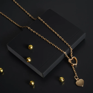 Collar con Colgante de Corazón Romántico y Moderno, Oro Rosa, Diamantes y Perlas como Piedras Principales, Cadena con Baño de Rodio, para Regalo de Compromiso - Product Image 1