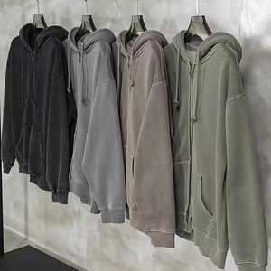 High Street Winter Zip Up hoodies Vintage Old Wash Solid Hooded Zipper Sweater Sweat à capuche surdimensionné pour hommes - Product Image 1