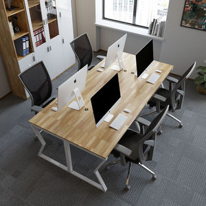 Table de bureau ergonomique minimaliste SFMC006-4 places en bois de caoutchouc et métal en forme de 'M' - Product Image 4