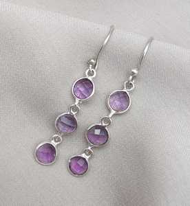 Boucles d'oreilles en améthyste, argent sterling 925, plaqué rhodium, cadeau pour femme - Product Image 5