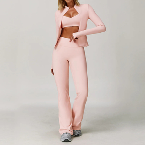 ชุดออกกำลังกายผู้หญิง 3 ชิ้น คุณภาพสูง เสื้อแจ็คเก็ตแขนกุด กางเกงเลกกิ้ง ระบายอากาศได้ดี มีเชือกผูกเอวสูง ชุดโยคะ - Product Image 3