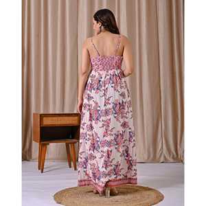 Vestido de Algodón con Estampado de Bloques y Tirantes Finos Rosa y Blanco, Transpirable, Casual, Elegante, Estilo Hippie, Talla Única a 5XL, ODM para Mujer - Product Image 4