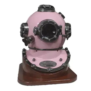 Copper Mark V diving helmets Antique Finish Marine Nautical Dive Diving Helmet with Wooden Base 18"