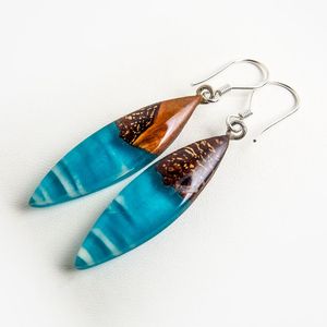 ห้อยทำด้วยมือฟอยล์สีทองต่างหูรูปหัวใจเรซินสีดำสีขาวทำจากไม้รูปทรงเรขาคณิตสี่เหลี่ยมรูปแบบอบอุ่นของนางฟ้าที่โดดเด่น - Product Image 3