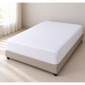 Drap-housse King Size 100% coton 160x200x30 cm blanc rayé satiné qualité hospitalière - Product Image 3