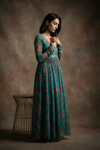 Vestido largo elegante con estampado floral de alta calidad y acabado premium / Conjunto de kurta para todas las estaciones, verano e invierno. - Product Image 3