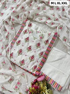 Robe Anarkali en coton pour les occasions spéciales et le quotidien, avec broderie chikankari et motifs brodés de miroirs, robe Anarkali et pantalon dupatta - Product Image 4