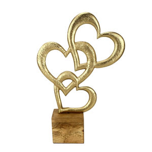 Handmade Gold Love Free Standing Showpiece On Wooden Base Modern Metal Love Heart Sculpture <b>Christmas</b> Gift Home Tabletop Decor - Product Image 3