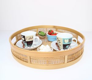 Plateau de service en rotin fait à la main du Vietnam plateau de service rond en bambou décoratif pour la maison en gros panier de fruits plateau de table basse - Product Image 3