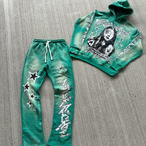 ชุดวอร์มผ้าฝ้ายมีฮู้ดสำหรับทั้งชายและหญิงชุดวอร์มพิมพ์ลายสไตล์วินเทจแอซิดไซส์ใหญ่พิเศษโลโก้ตามสั่งฤดูร้อน - Product Image 1