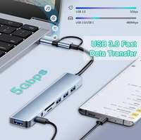 Hub USB 3.0 8 ports avec lecteur de carte SD/TF, prise audio 3,5 mm, station d'accueil Type-C, construction en alliage d'aluminium
