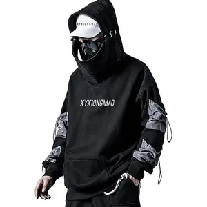 Moletom com capuz Cyberpunk masculino preto urbano Hip Hop japonês Streetwear Techwear
