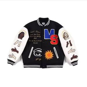 Veste de baseball d'hiver avec logo brodé en chenille personnalisée pour hommes-Casual Woven Canvas High Street avec support à manches en cuir - Product Image 4