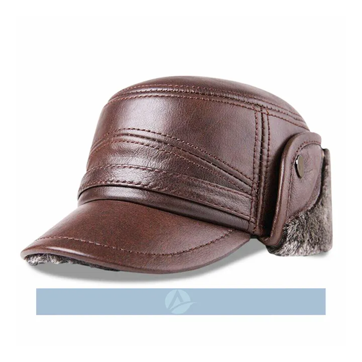 Direct Factory made 100% cow skin leather fashion bomber hat for men and women perfect for hunting and Hiking in custom logo