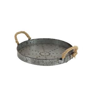 Stylish Farmhouse Round Galvanized Metal Serving <b>Tray</b> With Rope Handle Kitchen Ware Food & <b>Drinks</b> Serving <b>Trays</b> - Product Image 3