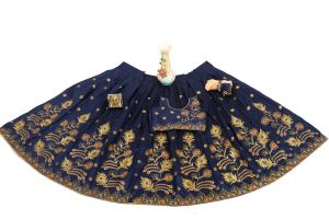Conjunto de Lehenga Choli de Seda Azul Marino para Niñas, Completamente Cosido, Largo hasta el Suelo, con Bordado, de Shoryam Fashion |   Ropa Étnica para Fiestas y Bodas - Product Image 4