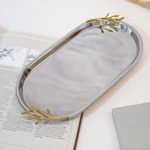 Plateau SS avec branche en laiton Plateau de service décoratif Base élégante en acier inoxydable avec un design de branche en laiton complexe Parfait - Product Image 2