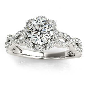 Bague de fiançailles en or blanc 14 carats avec halo torsadé de diamants de 0,63 carat en forme de fleur - Product Image 1