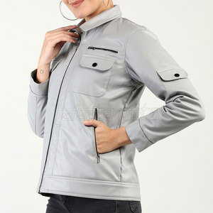 Vêtements d'hiver pour femmes, vestes en cuir de moto, couleur unie, veste en cuir de moto décontractée, faible MOQ - Product Image 4