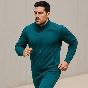 Veste skinny 2 pièces à fermeture éclair complète Pantalon de survêtement respirant en polyester spandex pour l'entraînement de jogging d'hiver Logo avant imprimé - Product Image 2