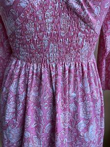 Main bloc imprimé femmes robe mi-longue Style Boho court été coton robe indien coton gaze 100% coton - Product Image 6